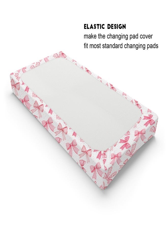 KASTLEE Pink Valentine's Bows Baby Changing Pad Covers for Girls 32''x16'' Girly Pink Hair Bows Fitted Diaper Change Table Pad Mats Valentine Hearts Love Soft Breathable Nursery Cradle & Bassinet Sheets Pink - Image 3